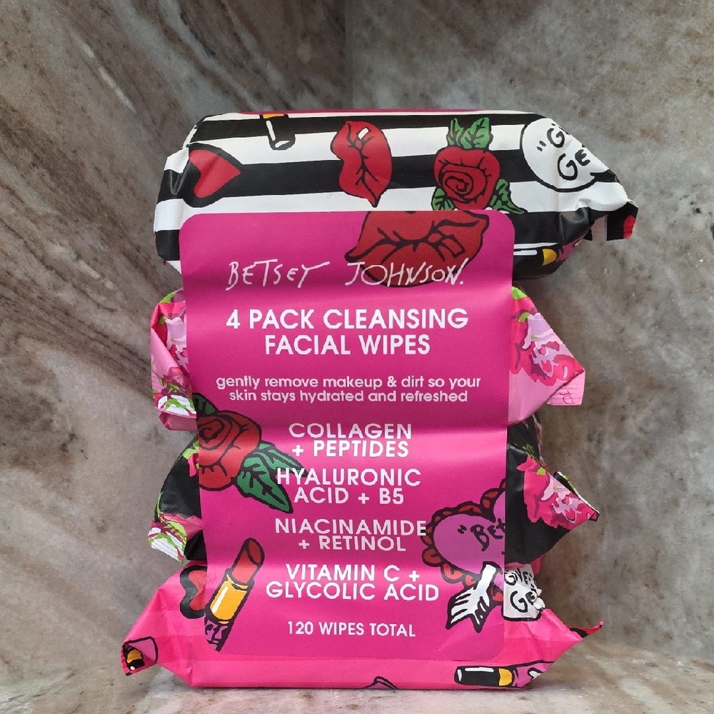 NWT(4Pack)Betsey Johnson Pink Cleansing Facial Wipes